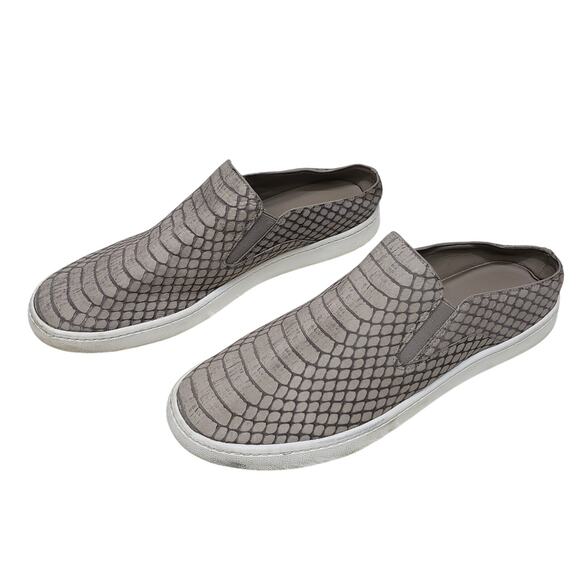 VINCE Blair Snakeskin Embossed Leather Skate Sneakers Women 7.5 M Gray Slip on - Picture 1 of 11
